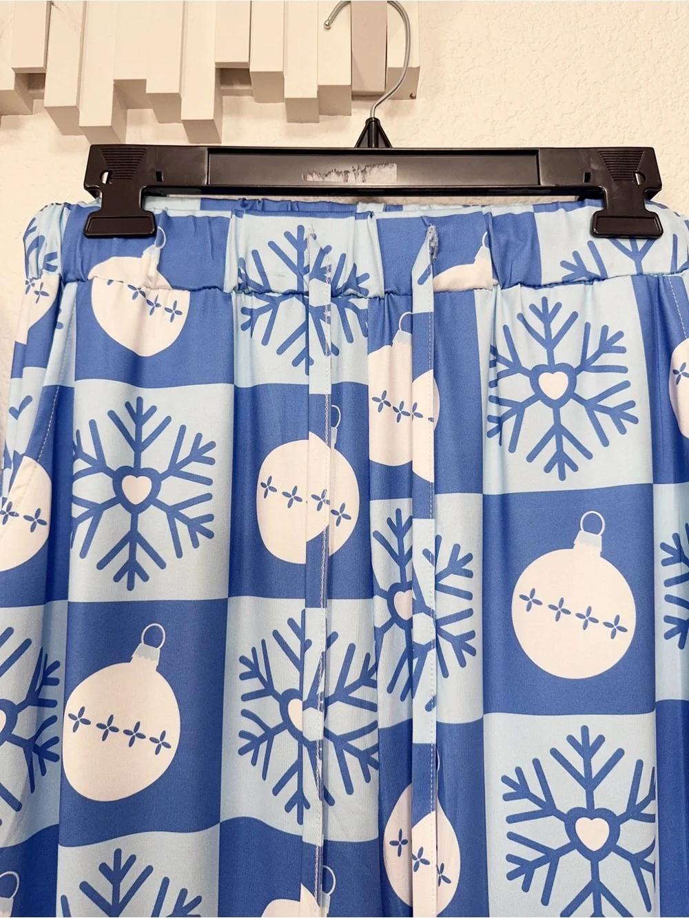 Miss Sparkling Blue White Christmas Snowflake Ornament Pajama Set Holiday PJs NW